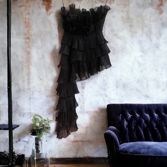 NWT ASOS LUXE Black Pleated Organza Bandeau Top With Drape Etherial Party Size 2 - Picture 1 of 14